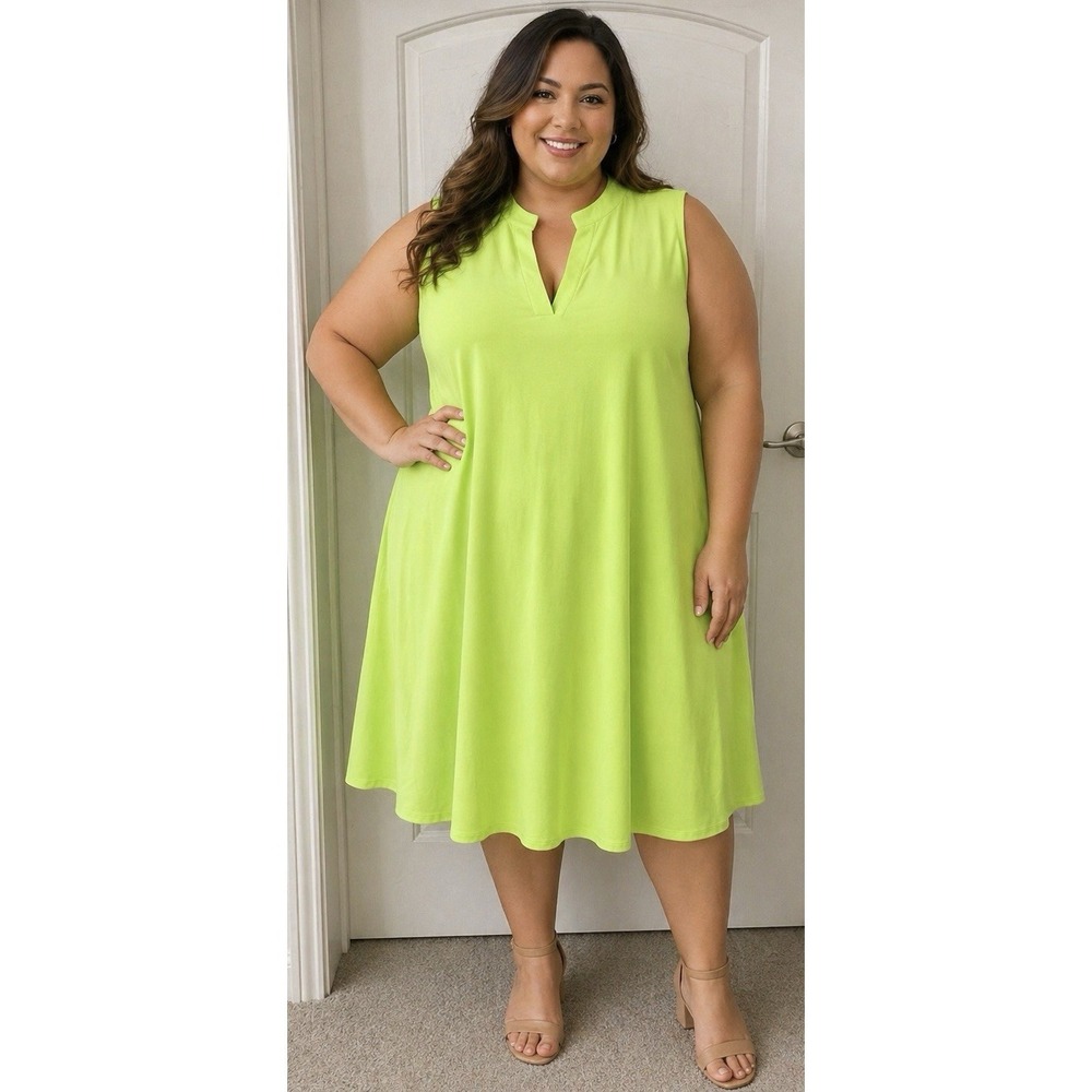 Dear Scarlett Neon Green Yellow Flowy Dress With Pockets * NWT Knee Length XL 1X